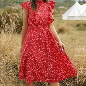 Elegant Red Ruffle Midi Dress